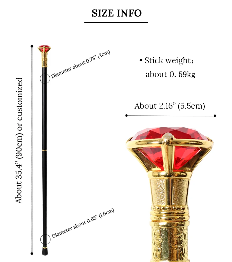 10 Colors Shiny Gold Crystal Gem Top Walking Cane Detachable Vintage Walking Stick Cosplay Party Prop for Men And Women
