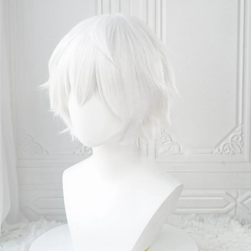 Anime Kaneki Ken Cosplay Wigs Short White Fluffy Wigs Eye Patch Heat Resistant Synthetic Hair Party Role Play