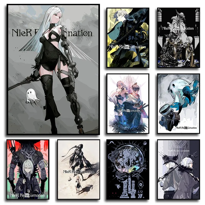 Reincarnation Inspired Character Art Print 2B Anime Video Game Fan Poster Modern Canvas Wall Art Living Room Home Office Decor