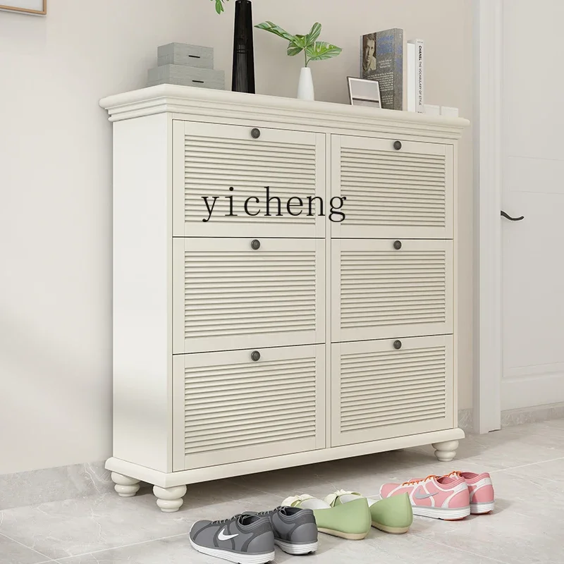 ZZ tipping bucket shoe cabinet solid wood ultra-thin entrance shoe change stool modern simple household entrance foyer