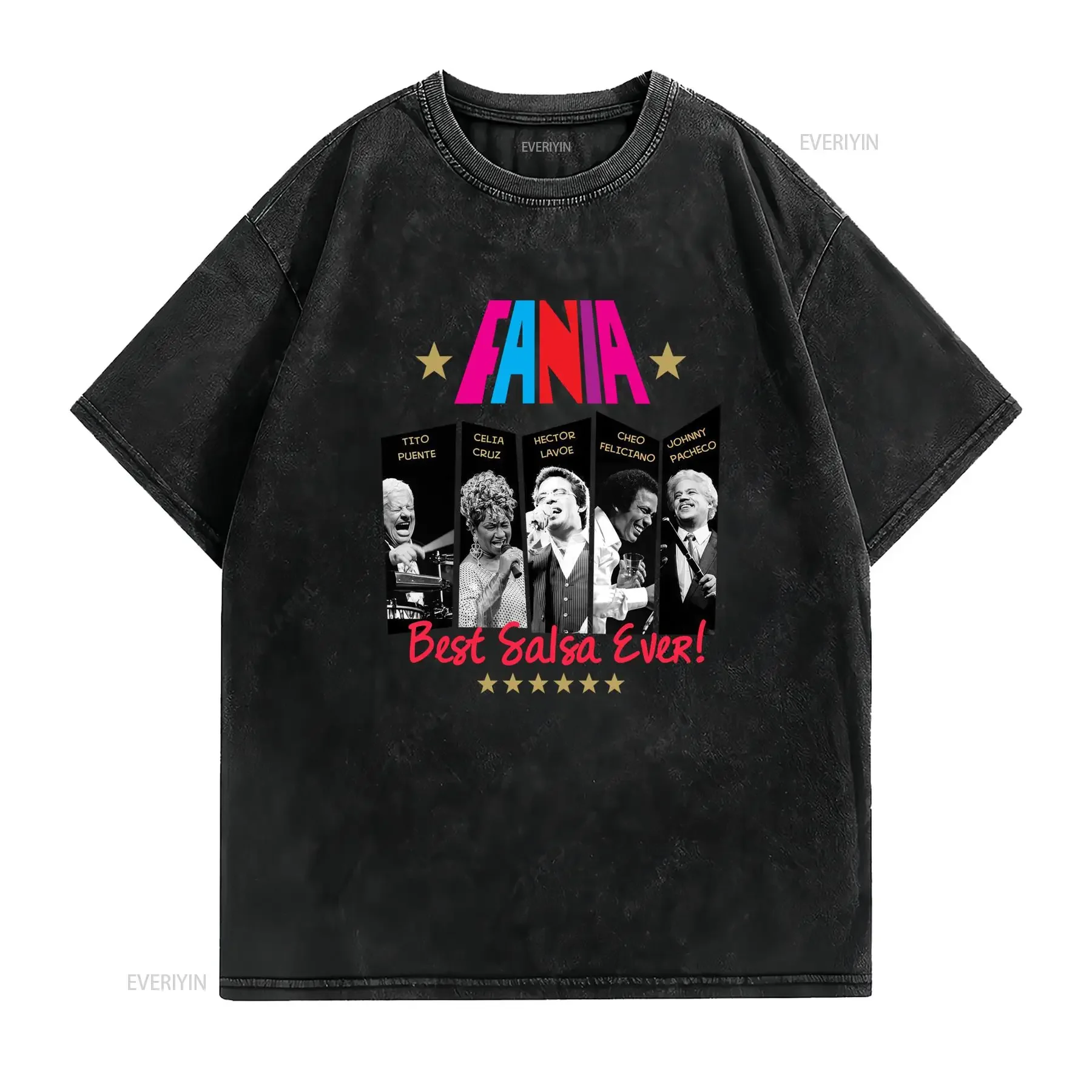 Vintage Retro Best Salsa Ever Fania All Stars Music Print Casual T Shirt vintage Washed Unisex Versatile graphic Slightly