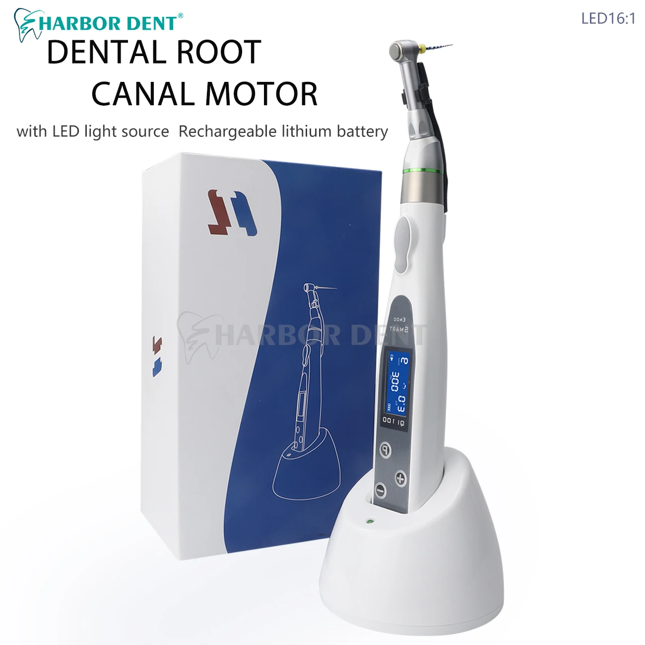 Dental Wireless Endo Motor Smart 9 Programs with LED Lamp and 16:1 Reduction Contra Angle Endodontic Instrument