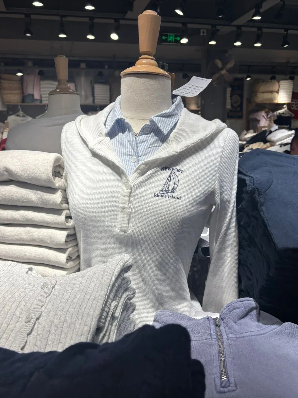 

White Sailboat Waffle Slim Hooded T-shirt Women Autumn Three Buttons Long Sleeve Hoodies Preppy Style Casual Pullover Sweatshirt