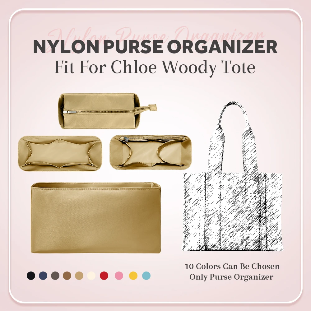 Nylon Purse Organizer Insert, Slim Inside Storage Bag Organizer Insert Fit for Chloe Woody Tote Inside Zipper Makeup Bag Insert