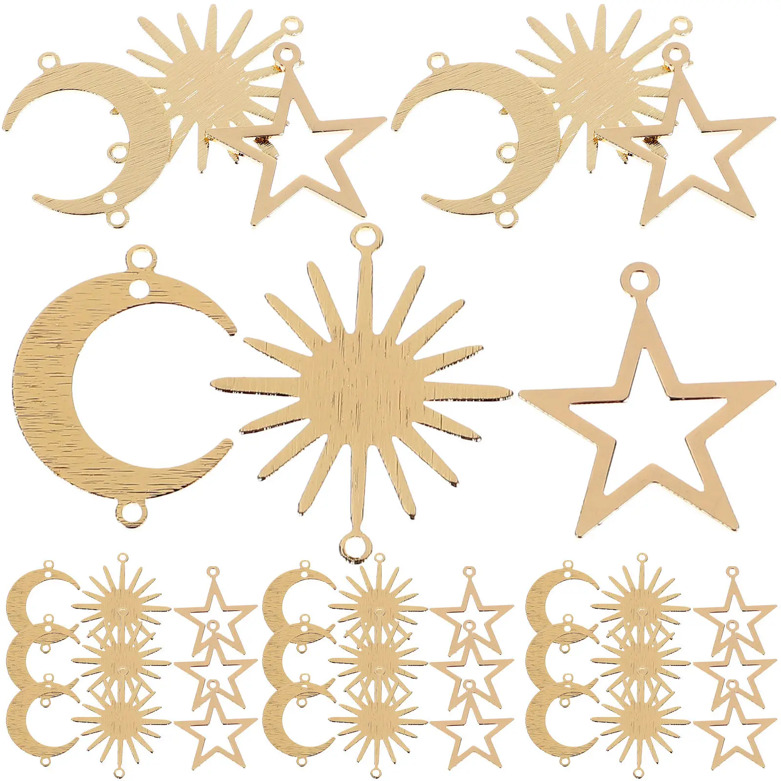 

30Pcs Vintage Geometric Hollow Charms DIY Jewelry Materials Moon Star Sun Pendant for Necklace Bracelet Craft Accessories