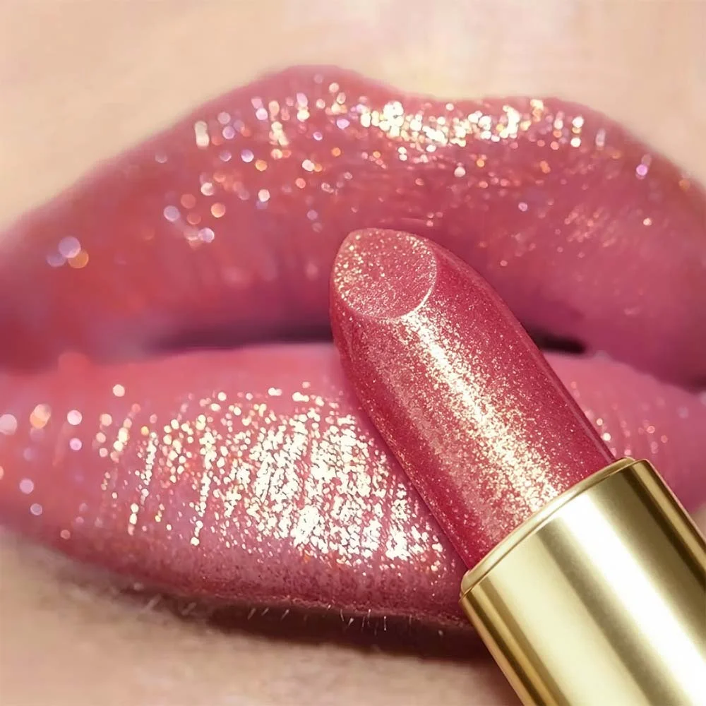 JUJU Dream  Gold Tube Shimmer Lipstick Peach Pink Metallic Glitter Hydrating Brightening Youthful Lip Makeup