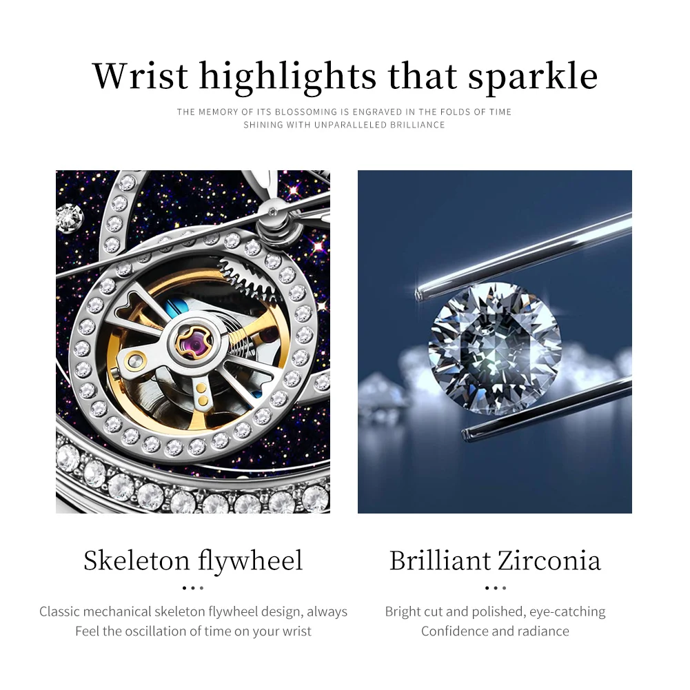 OLEVS 7036 Luxury Hollow Women's Watch Elegant Diamond Starry Sky Fully Automatic Mechanical Watch Waterproof Brand Women Watch