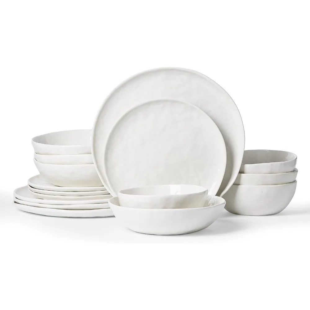 

Famiware Porcelain kitchen plates and bowls set, Modern dishes set for 4, Handmade Wave Edge Dinnerware Sets, Microwave and Dish