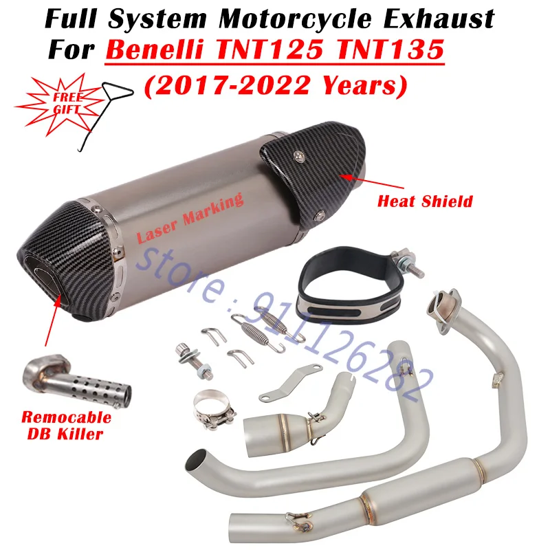 For Benelli TNT125 TNT135 2017 - 2019 2020 2021 2022 Motorcycle Exhaust Escape Modified Full System Muffler With Heat Shield