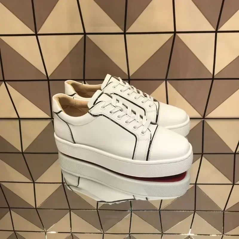 

Low Cut Thick Red Bottom Shoes For Men Luxury Brand High Quality Trainers Driving Spiked Bar Rivets Solid White Genuine Leather
