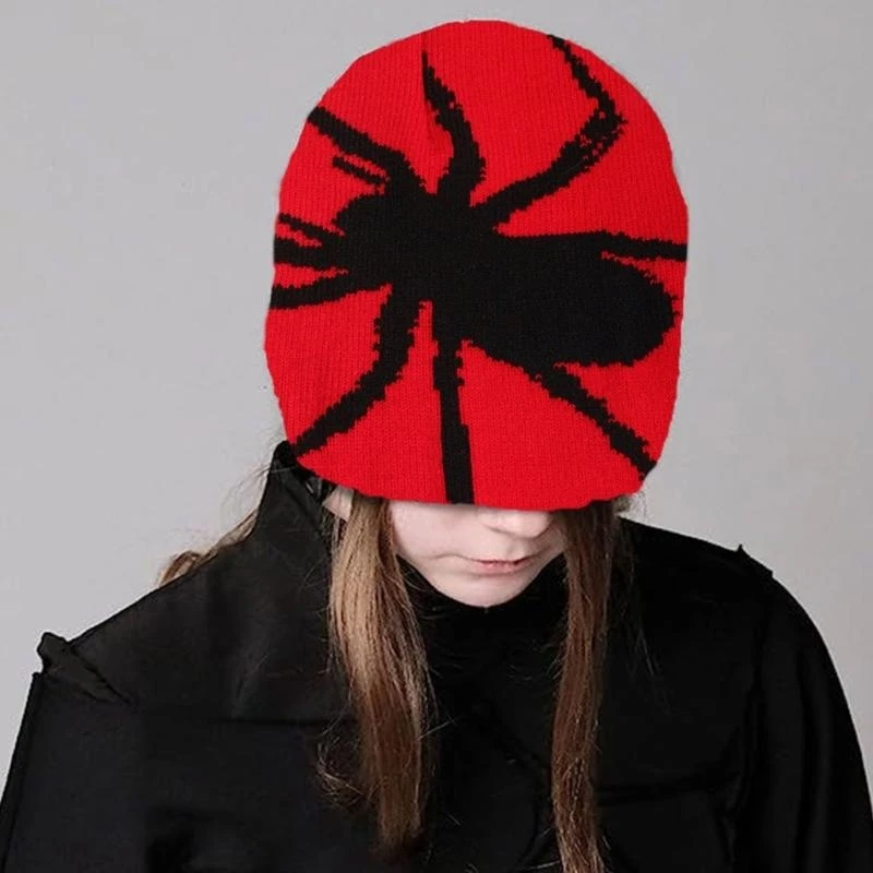 400A Elastic Windproof Winter Hat Knitted Halloween Jacquard Spiders Hat for Women Men Keep Ear Warm Hat Skiing Cycling Hat