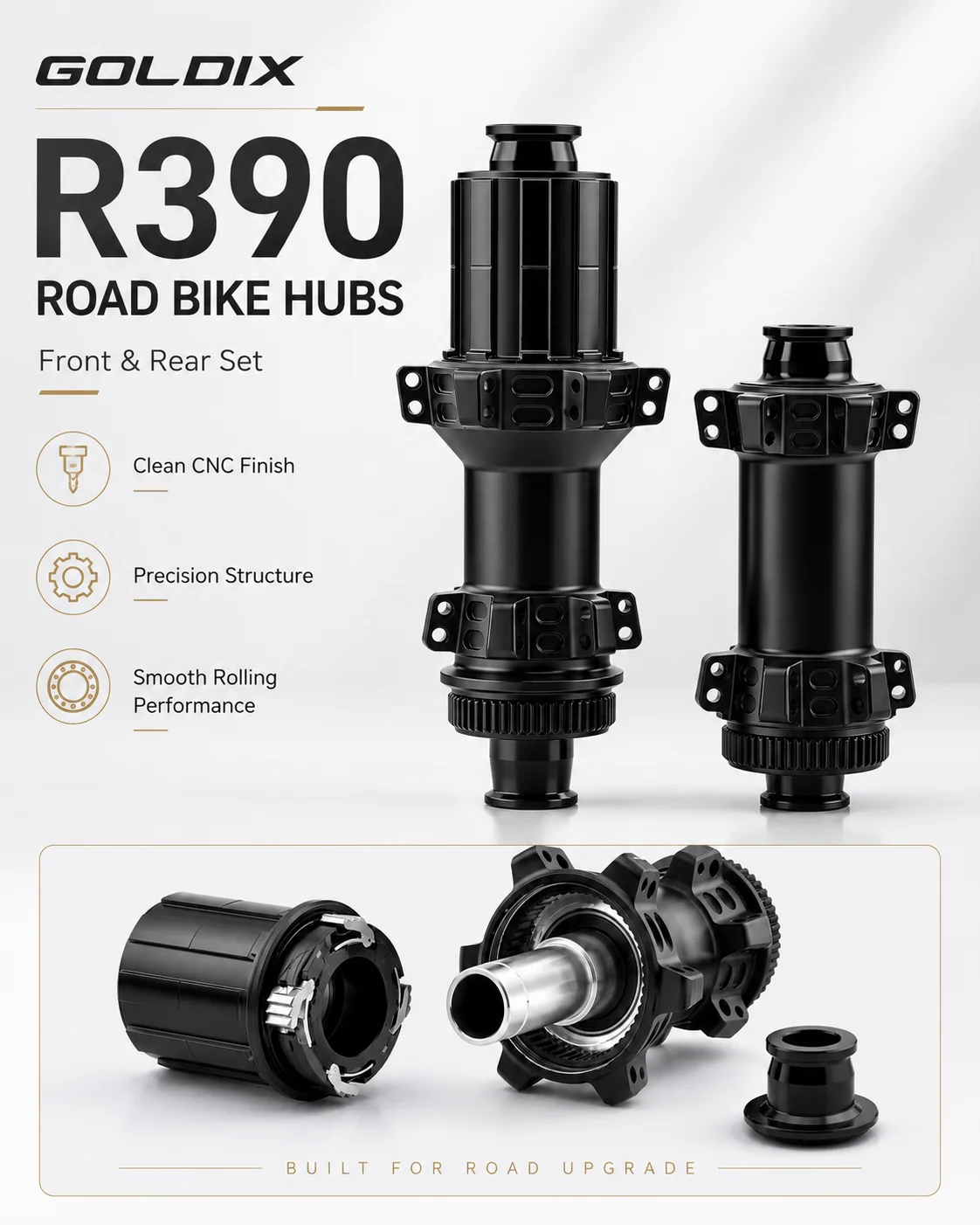 GOLDIX 24H Ultraleichte Rennradnabe 338g 4-Pawl 240T Ratchet Gedichtete Lager 11-Gang Fahrrad Vorder- und Hinterradnabe – Detail 1