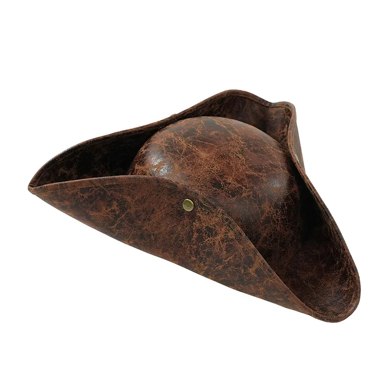 Brązowy Kapelusz Piracki Tricorn ze Sztucznej Skóry, Kapelusz Piracki Nowość ze Skóry dla Kobiet i Mężczyzn, Akcesoria do Kostiumów na Halloween, Cosplay