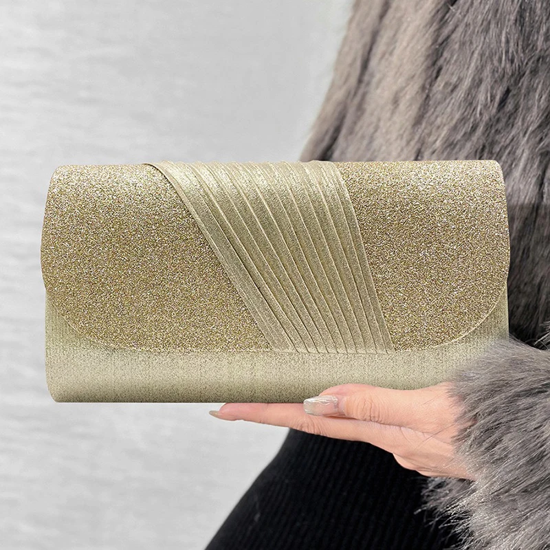 

Women's Elegant Handbags Trend 2025 Shiny Sequined Evening Bag Pleated Sparking Chain Clutch Bag for Wedding Party Dress Banquet