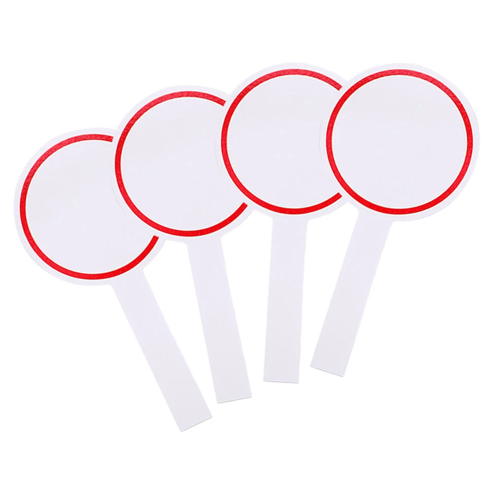 4 Pcs Score Board Poster Boards White Large Dry Erase Sign Paddles Card Hand Face on Stick Handheld Whiteboard Paper