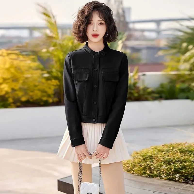 

Fashion PU Leather Jacket Ladies 2025Spring Autumn New Motorcycle Coat High Quality Korean Overwear Temperament Women's Outcoat