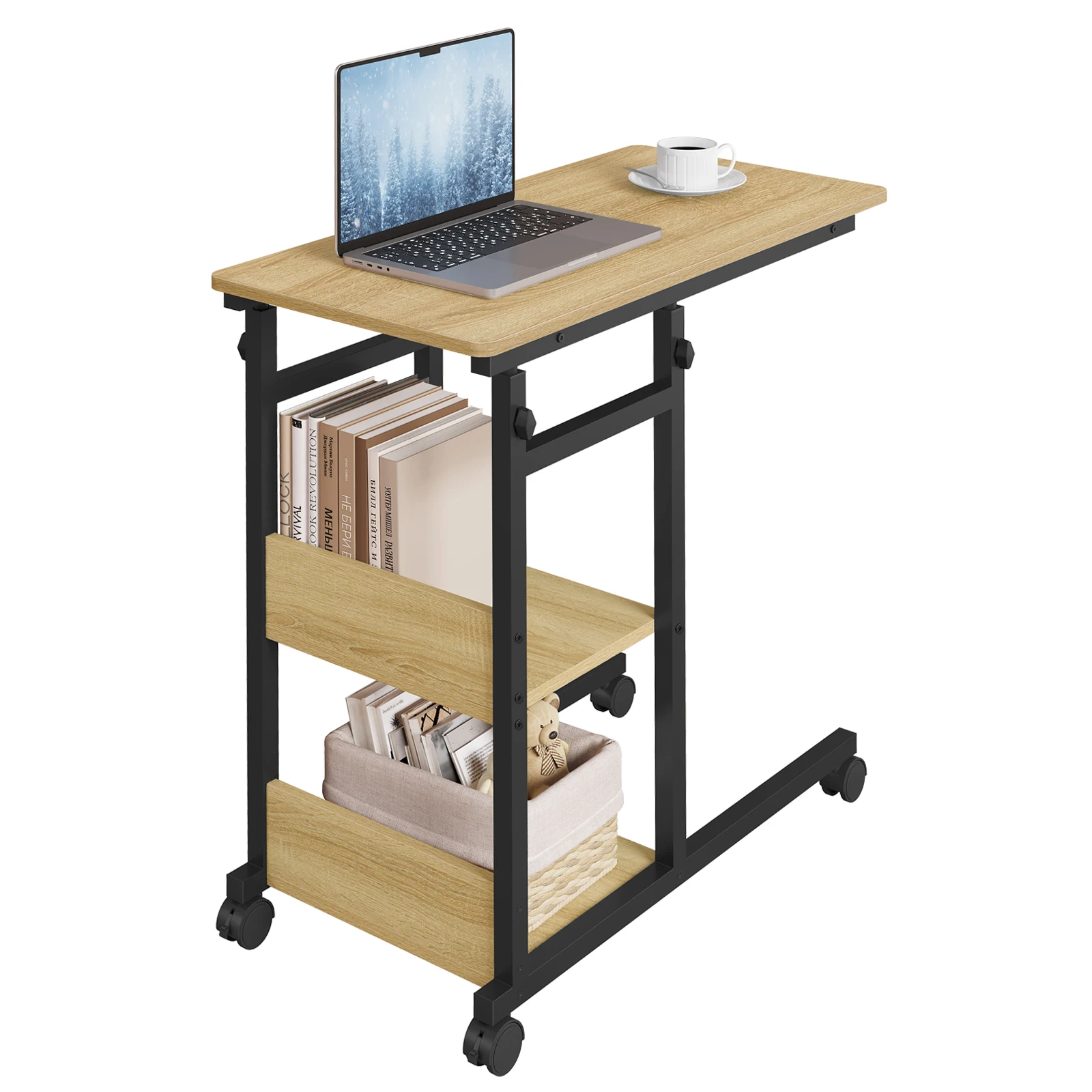 WOLTU Couchtisch, Beistelltisch, Bett-Sofa-Laptoptisch, C-förmig, höhenverstellbar, mit Rollen, Beistelltisch für Wohnzimmer, Schlafzimmer – Detail 16