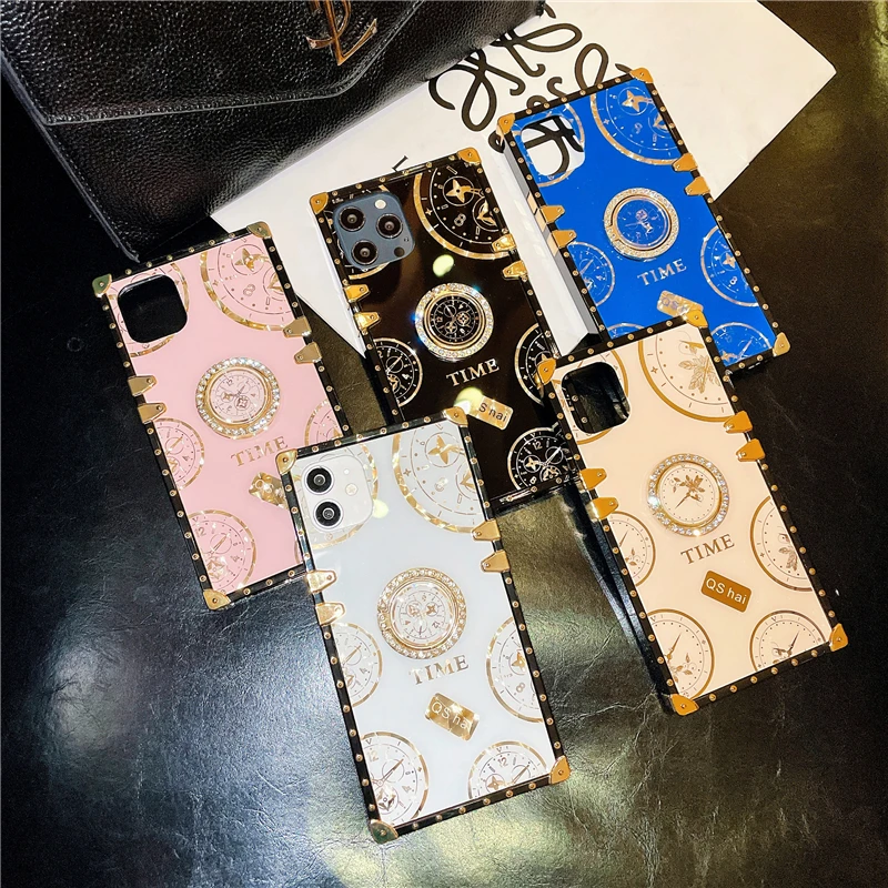 Luxury Diamond Time Pattern Ring Holder Bumper Phone Case For OPPO Realme 9 8 7 6 5 Pro 9I 8I C35 C31 C25 C21 C17 C15 C12 C11 C3