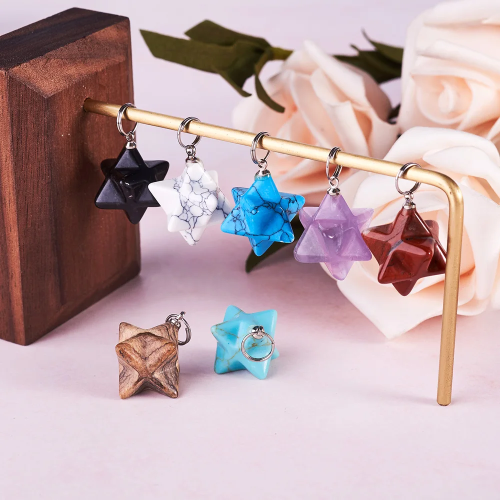 10pcs Natural Stone Pendants Reiki Heal Merkaba Star Pendant Charms For Jewelry Making DIY Necklace Earrings Findings