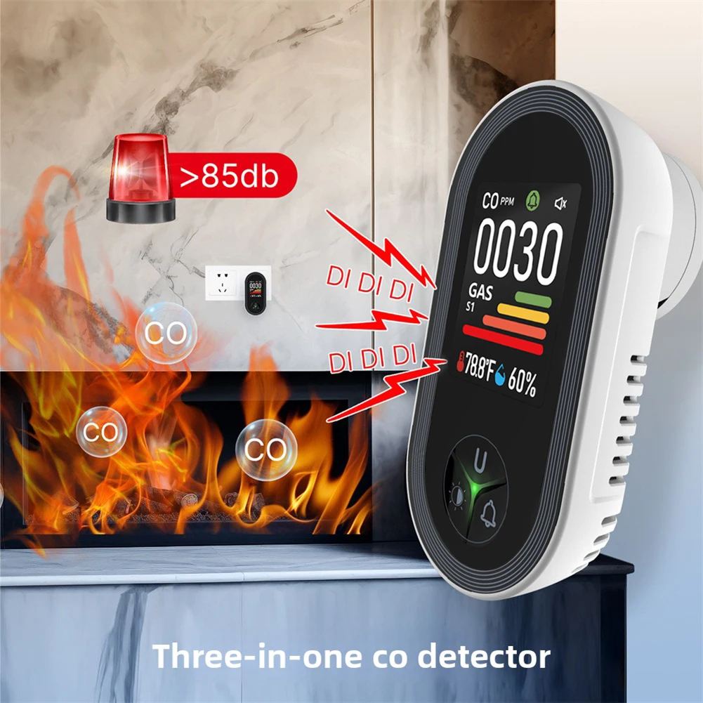 Carbon Monoxide Detector Kitchen Natural Gas Combustible Gas Leaks Detector Methane Monitors 4-In-1 Airs Quality Sensor Monitors