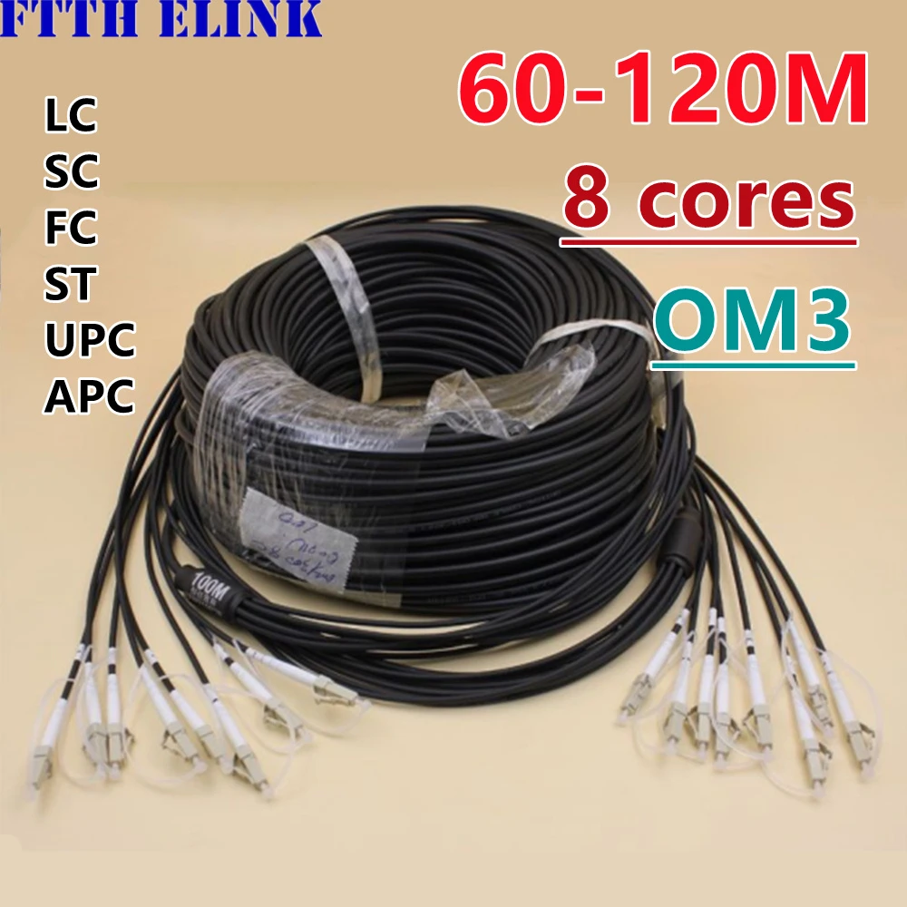 

8 core OM3 TPU Armored fiber patch cord 60M-120M 8C SC LC FC ST APC Multimode 8 fibers optical jumper outdoor 100M80M FTTH ELINK