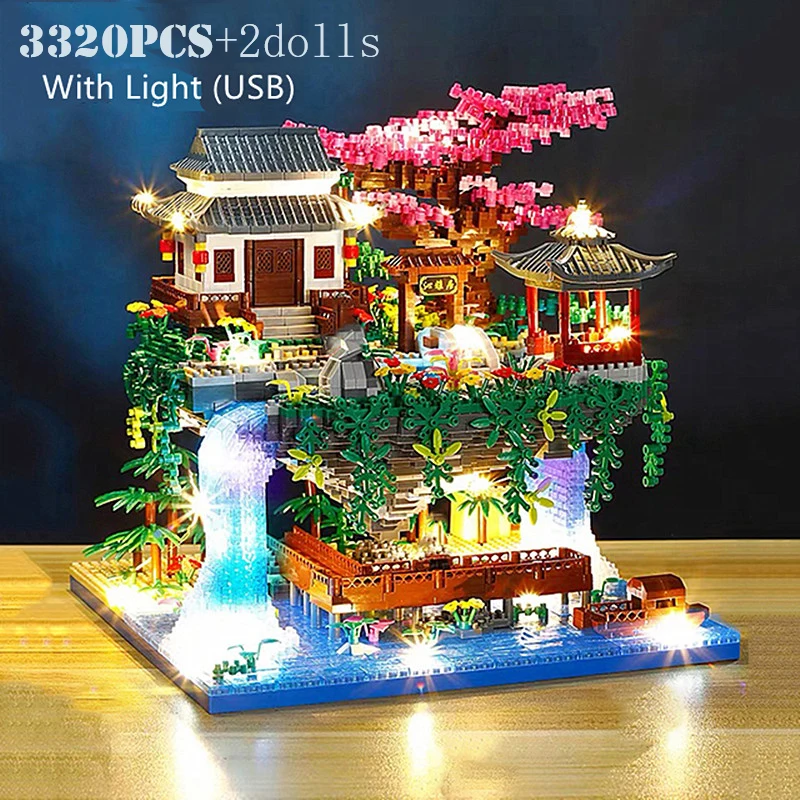 Tree House Diamond Building Blocks Garden Architecture Waterfall Light DIY Bricks Children's Educational Toys Decompress Toys