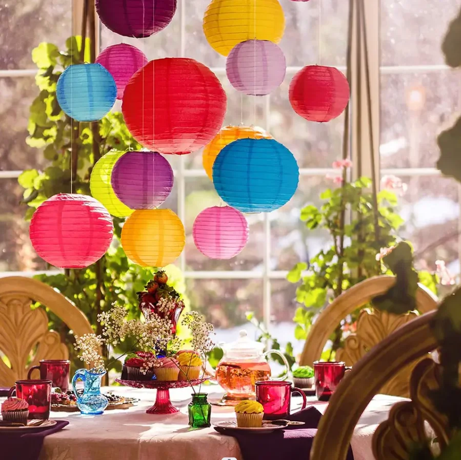 8PCS Paper Lanterns Decorative, Party Supplies for Rainbow Birthday Party Mexican Fiesta Decorations Colorful Paper Lanterns Chi