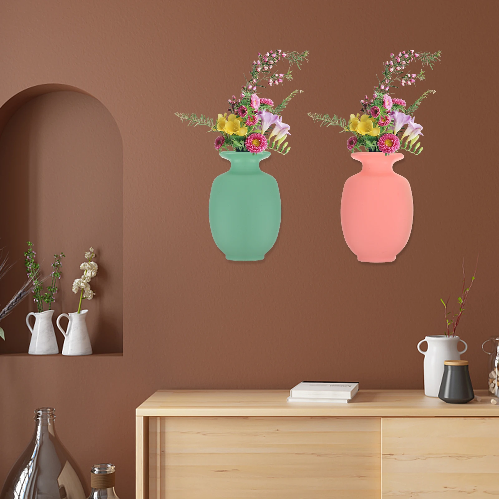 2pcs Mounted Chic Small Flower Pot For Home Decoration Living Room Bedroom Porch Wall Hanging Vase Plant Container Flower