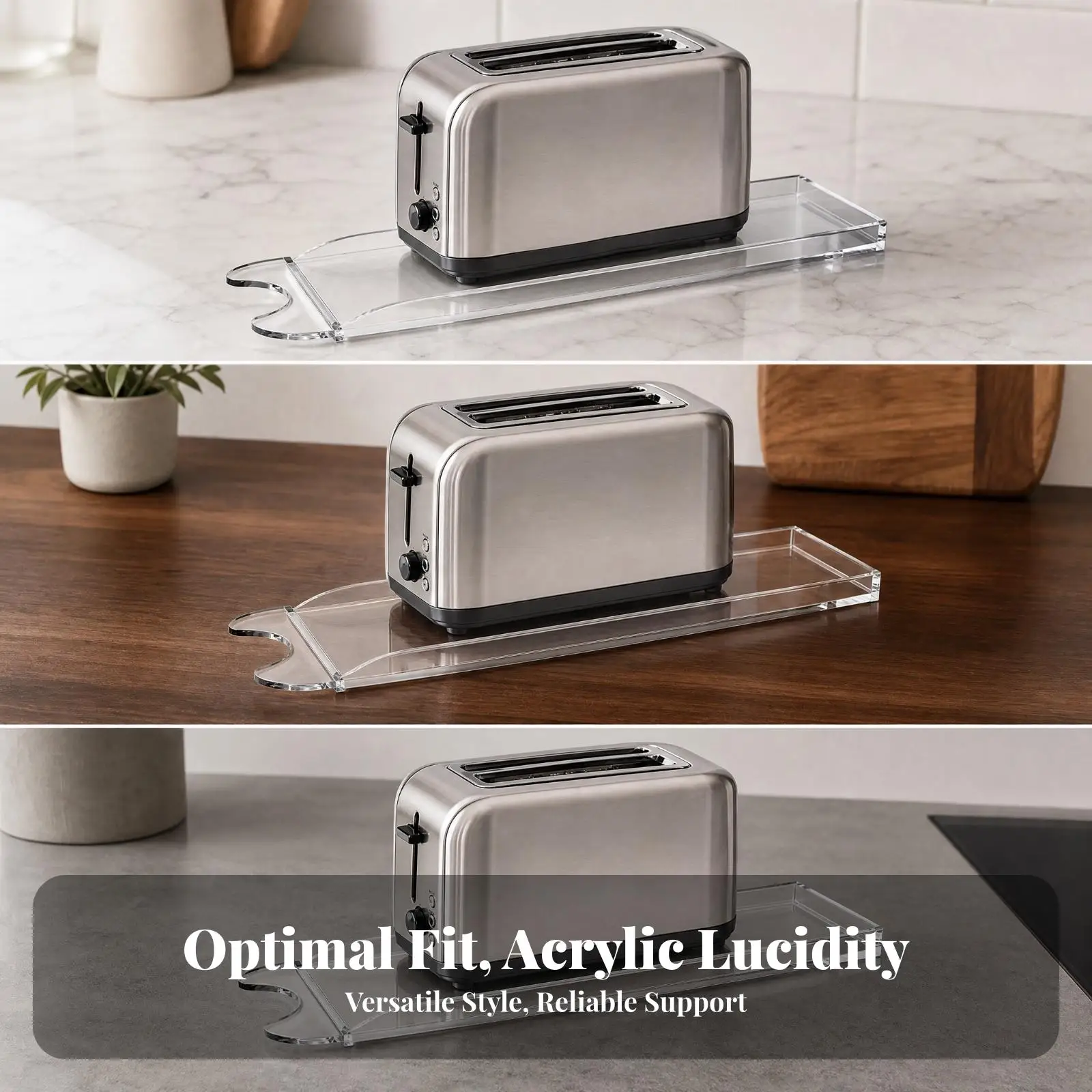 Clear Acrylic Toaster Tray Stand with Non Slip Pads for 2 Slice Toaster Oven Kitchen Counter Organizer and Storage Base