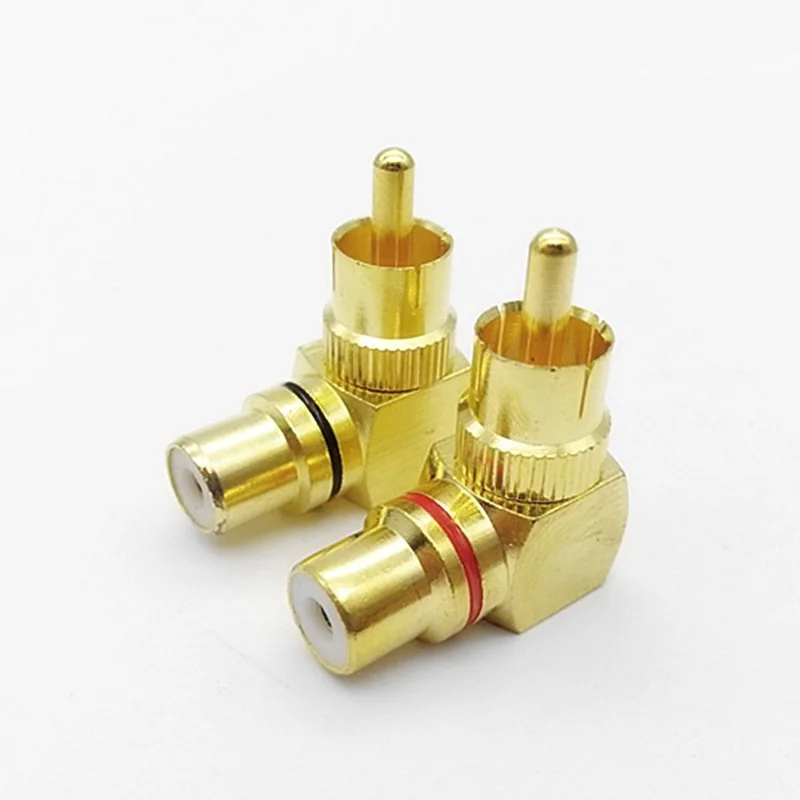 Nouveau 2 Pcs Cuivre en forme de L RCA Coude À Angle Droit 90 Degrés Mâle Tête de Conversion 1 Mâle 1 Murale Femelle Câble de Signal Trésor