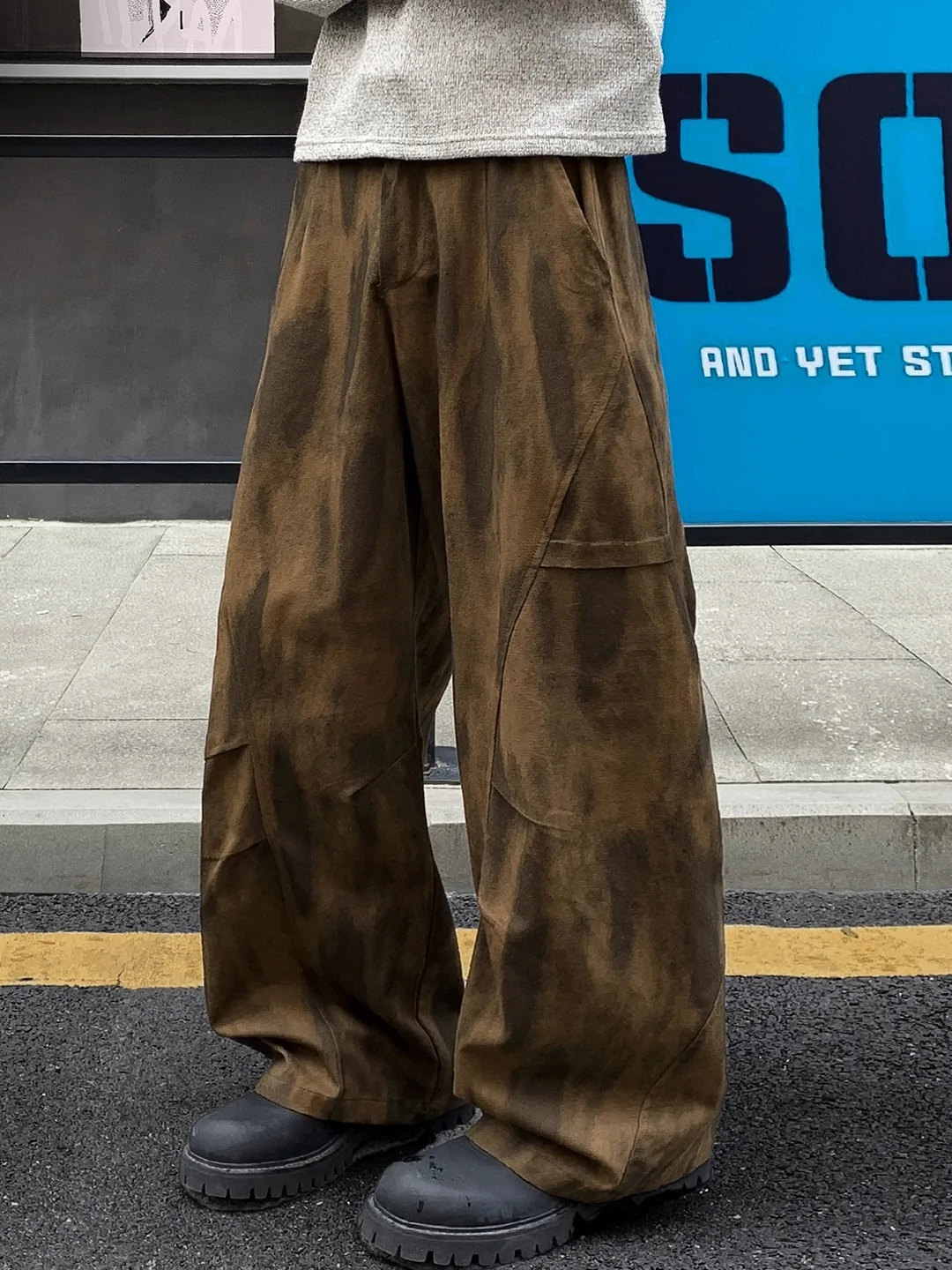 

Мужские повседневные брюки в американском ретро-стиле, деконструированные, с эффектом потертости, широкие, длинные, больших размеров, модные, свободного кроя, для весны