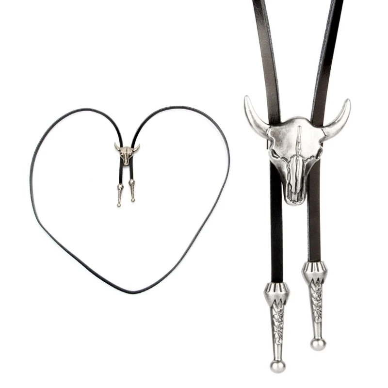 Punk Western Cowboy Bolo Tie Cow Head Necktie Necklace Costume Accessory Dropshipping