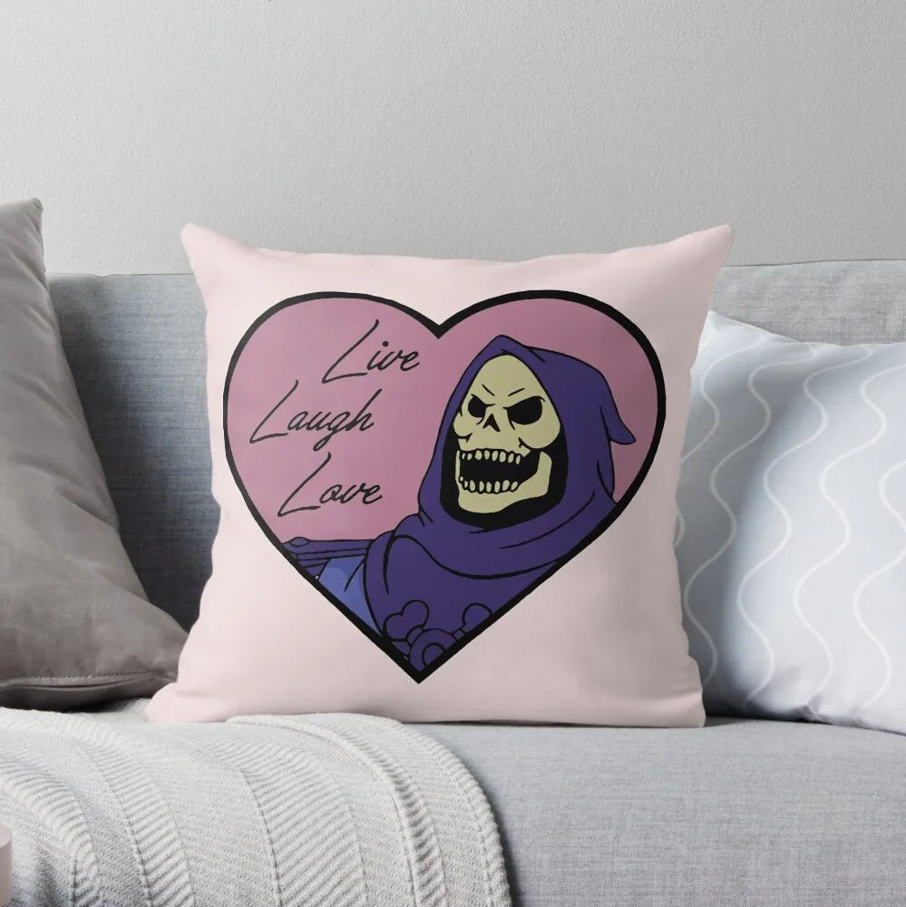 Skeletor Live Laugh Love - He Man Masters Of The Universe Inspired - Funny Retro Cartoon Tv Show Throw Pillow Plaid Sofa