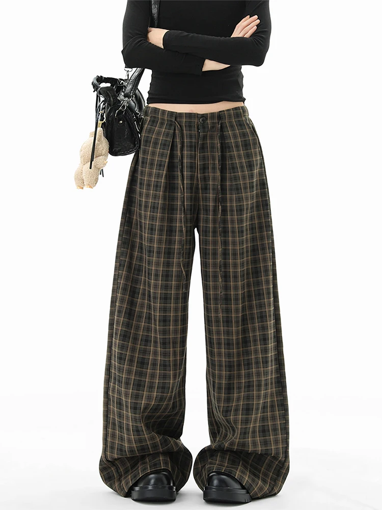 2025 Autumn Winter Women Hip-pop Plaid Pants Y2k Long Trousers 2000s Wide Fit Baggy Harajuku Japanese New In Korean Fashion Tide