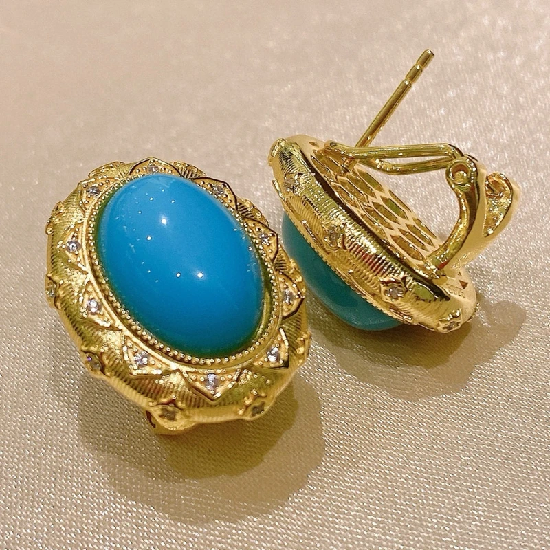 

KQDANCE итальянские серьги из серебра 925 пробы, синтетические синие бирюзовые серьги-клипсы, позолоченные дизайнерские ювелирные изделия для свадебной вечеринки, подарки для женщин