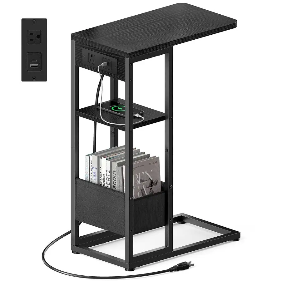 

Приставной столик с зарядной станцией, небольшой приставной столик для дивана-реклайнера, выдвижной столик под диван для закусок с сумкой для хранения