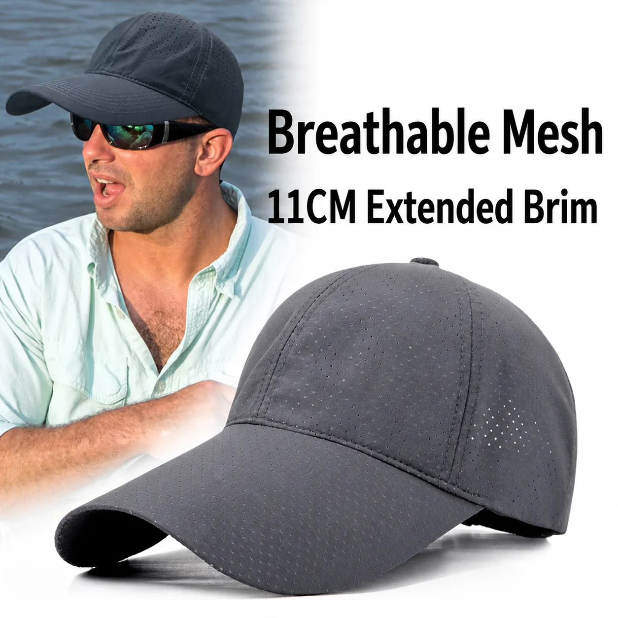 Baseballmütze, verstellbar, für Herren, Outdoor-Mütze, UV-Mütze, perforierter Sonnenhut für den täglichen Gebrauch, Outdoor-Sport, Angeln – Detail 9