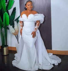 Detachable African Wedding Dresses Mermaid Long Sleeves Lace Aso Ebi Women Bridal Wedding Gowns For Black Girls Customized