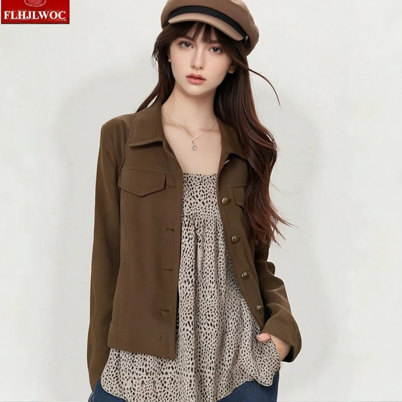 

Short Jackets Coats New Fashion Woman Cute Sweet Girls Preppy Style Solid Pockets Retro Vintage Button Jacket Outerwear