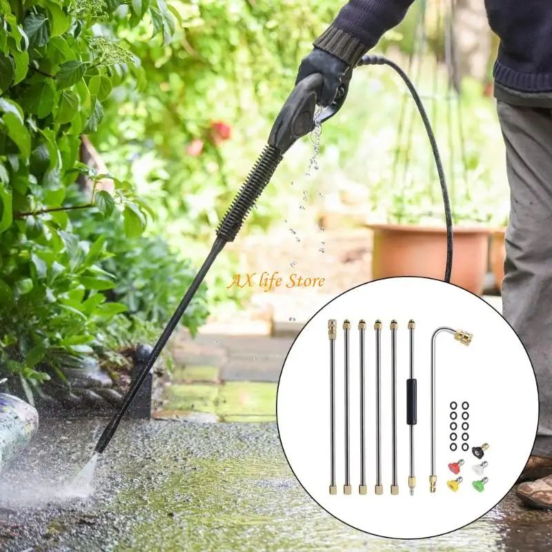 

J2HA High Pressure Washer Extension Wand With 5 Degree Nozzles And Stainless Steel Lances Curved Rod For Car Cleaning
