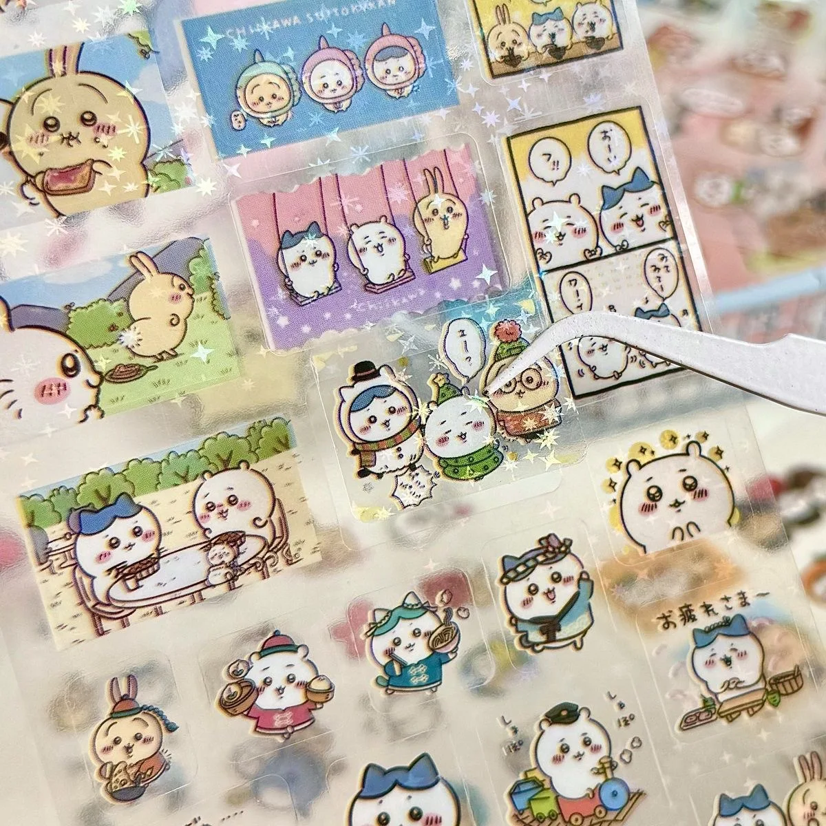 10PCS Cartoon Chiikawa Cute Stickers Die-cutting Sticker Anime DIY Handbooks Material Flashing Laser Sticker Kids Toy Gift image 4