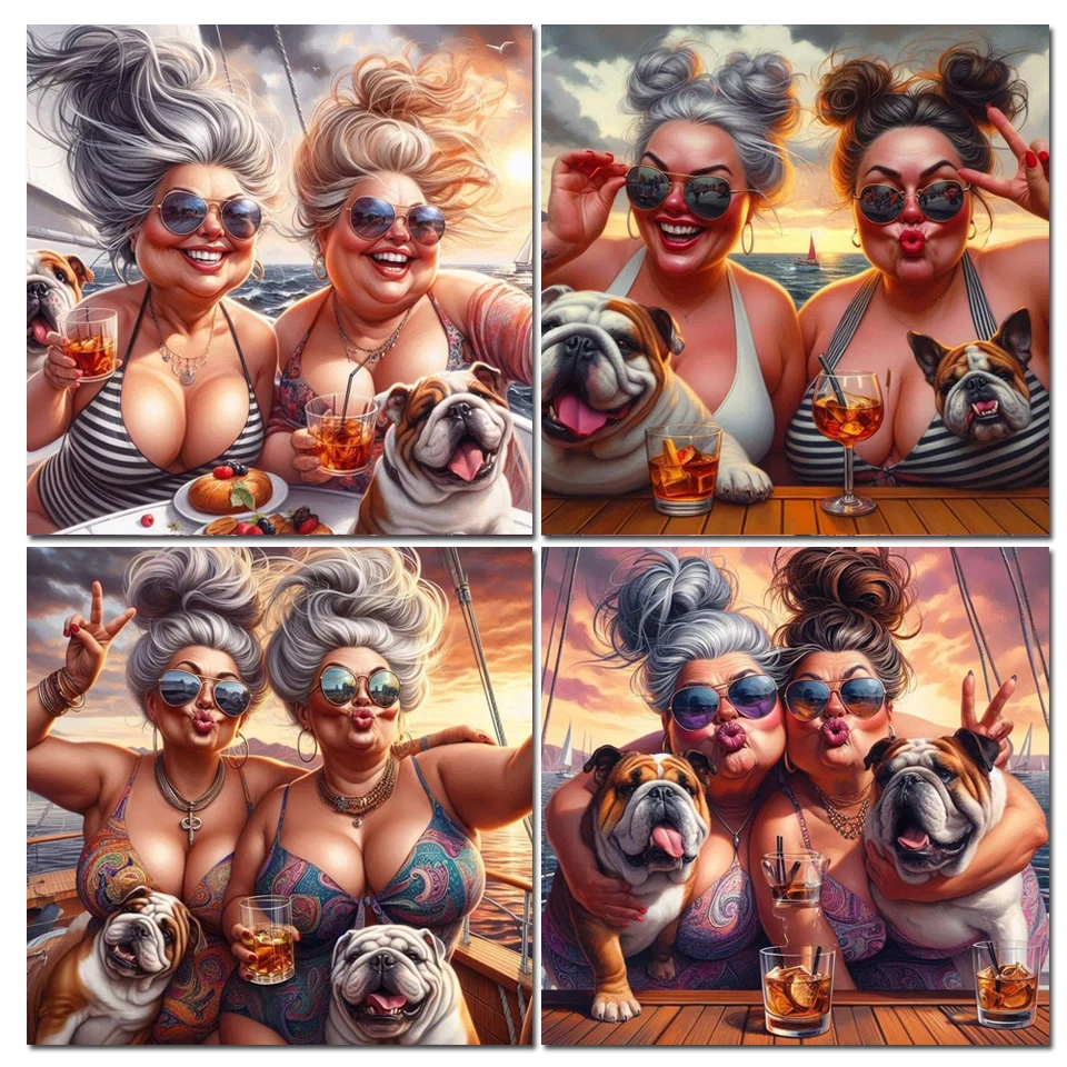 Fat Lady And Dog 5D DIY Full square Round Diamond Painting Cross Stitch Kits New 2024 Mosaic Diamond Embroidery For Home Decor