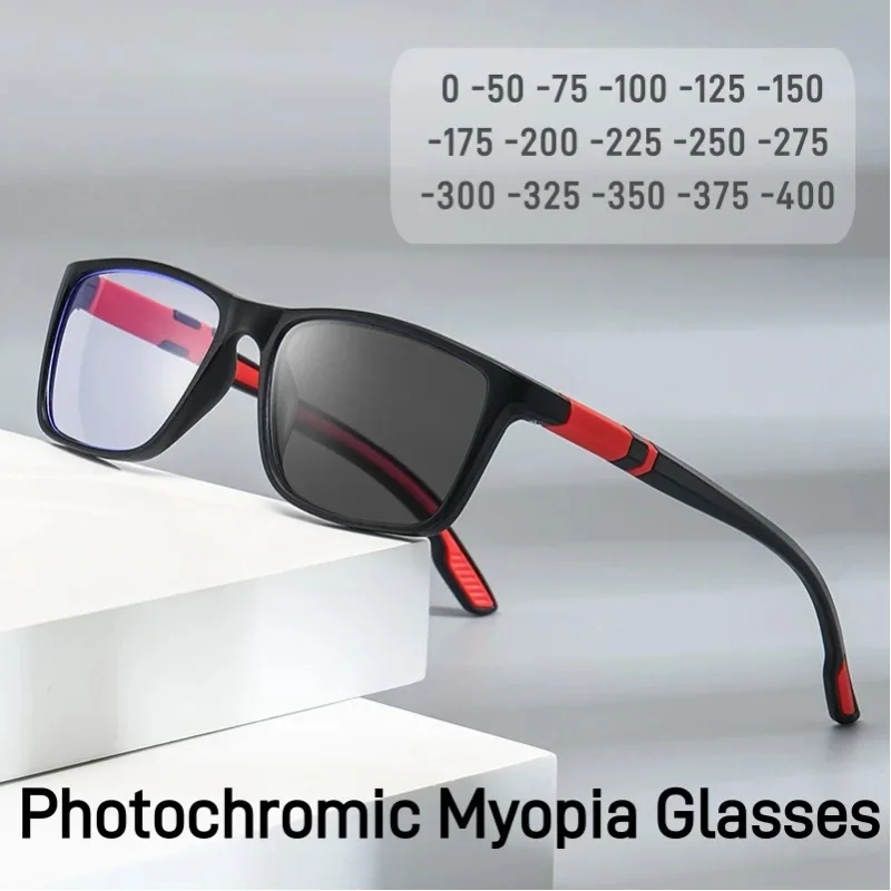 Photochrome Anti-Blaulicht-Outdoor-Sportbrille für Radfahrer, ultraleichte HD-Farbwechsel-Myopiebrille, Dioptrien 0 -0,5 -0,75 -1,25