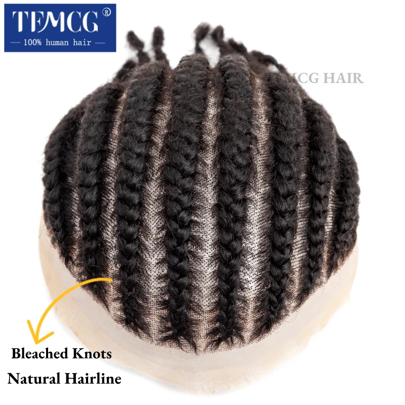 Male Hair Prosthesis 8 Cornrow Braids Toupee For Men and Women Men\'s Capillary Prothesis Breathable Full Lace 100% Human Hair