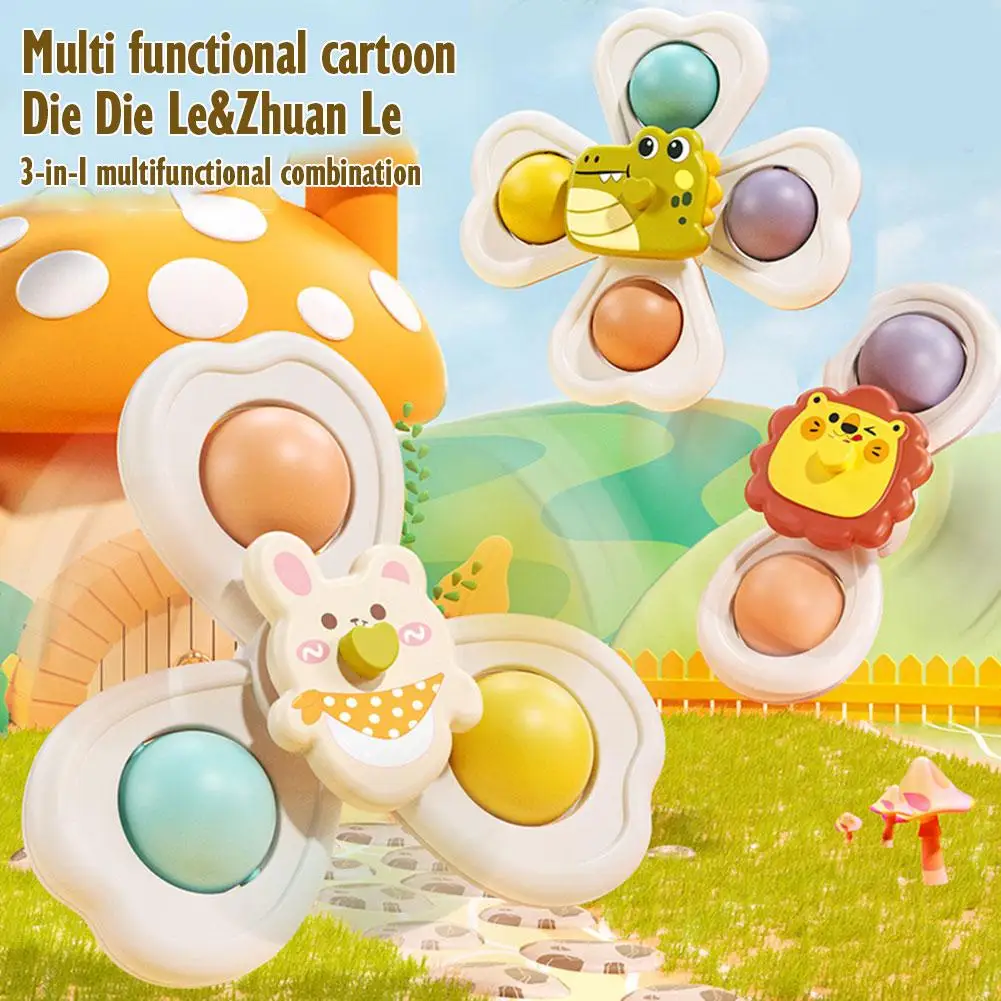 3 pièces Jouet toupie à ventouses pour bébé, hochet rotatif éducatif, jouet de bain pour enfants, pour le jeu, la dentition et le soulagement du stress