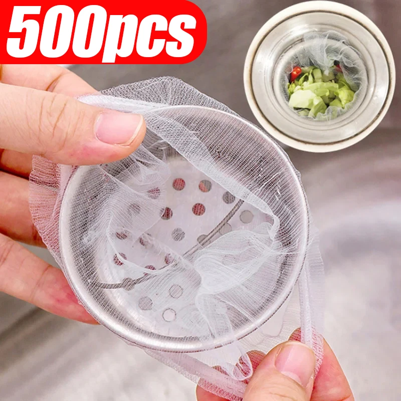 500/30Pcs Kitchen Sink Filter Mesh Disposable Sewer Garbage Filter Meal Residue Pool Mesh Bag Drainage Screen Sink Garbage Net