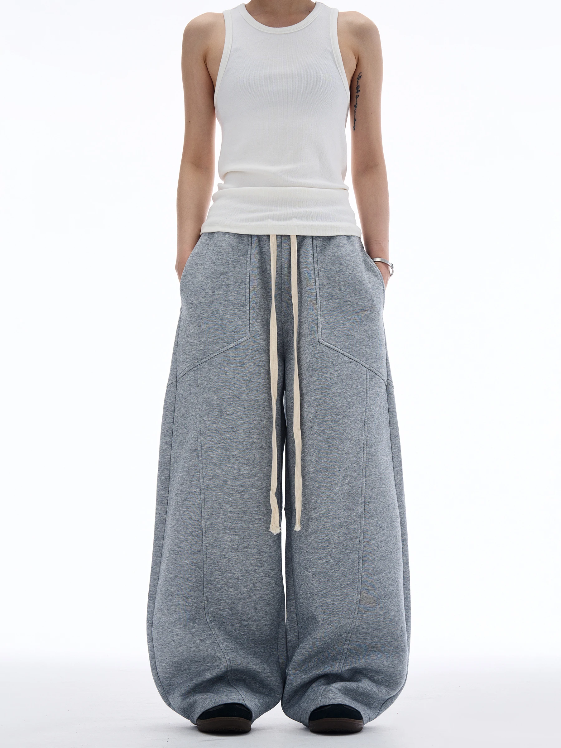 

American Retro Dstring Wide Leg Pants ex Cleanfit ape Simple Loose Casual Trousers Trendy Couple Pants