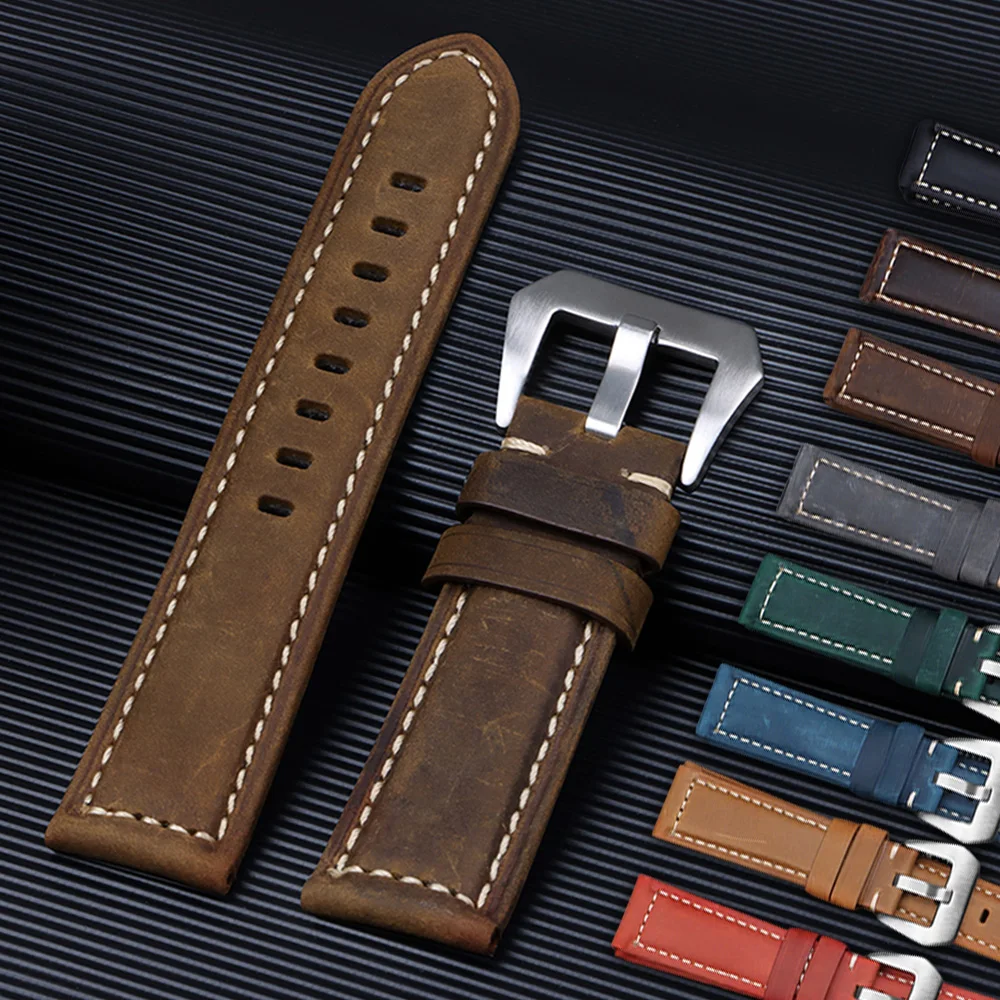 

Crazy Horse Genuine Cowhide Watchband Black Blue Brown Bracelet for Panerai Watch Strap Women Men 20mm 22mm 24mm 26mm Wrist Band