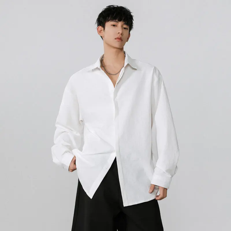 GIOIO men's shirts, solid color loose casual long-sleeved shirts, new spring all-match tops, fashionable bottoming shirts