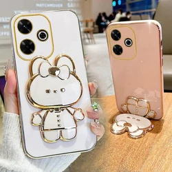 Note13 Makeup Mirror Cute Rabbit Phone Holder Case On For Xiaomi Redmi Note 13 Pro 4G 13C 13 C Girl Woman Used Luxury Cover